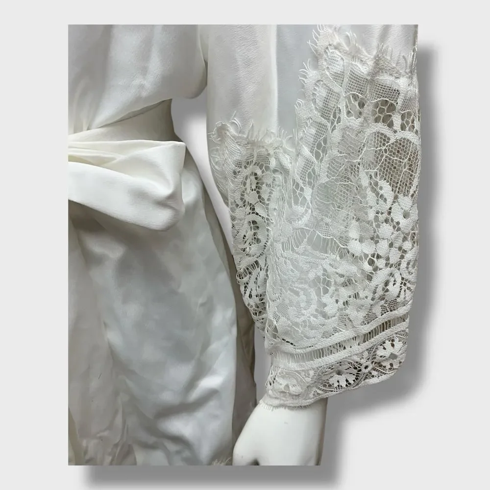Flora Nikrooz Negligee Robe Womens White Satin Lace Trim Fairycore‎ Sz S